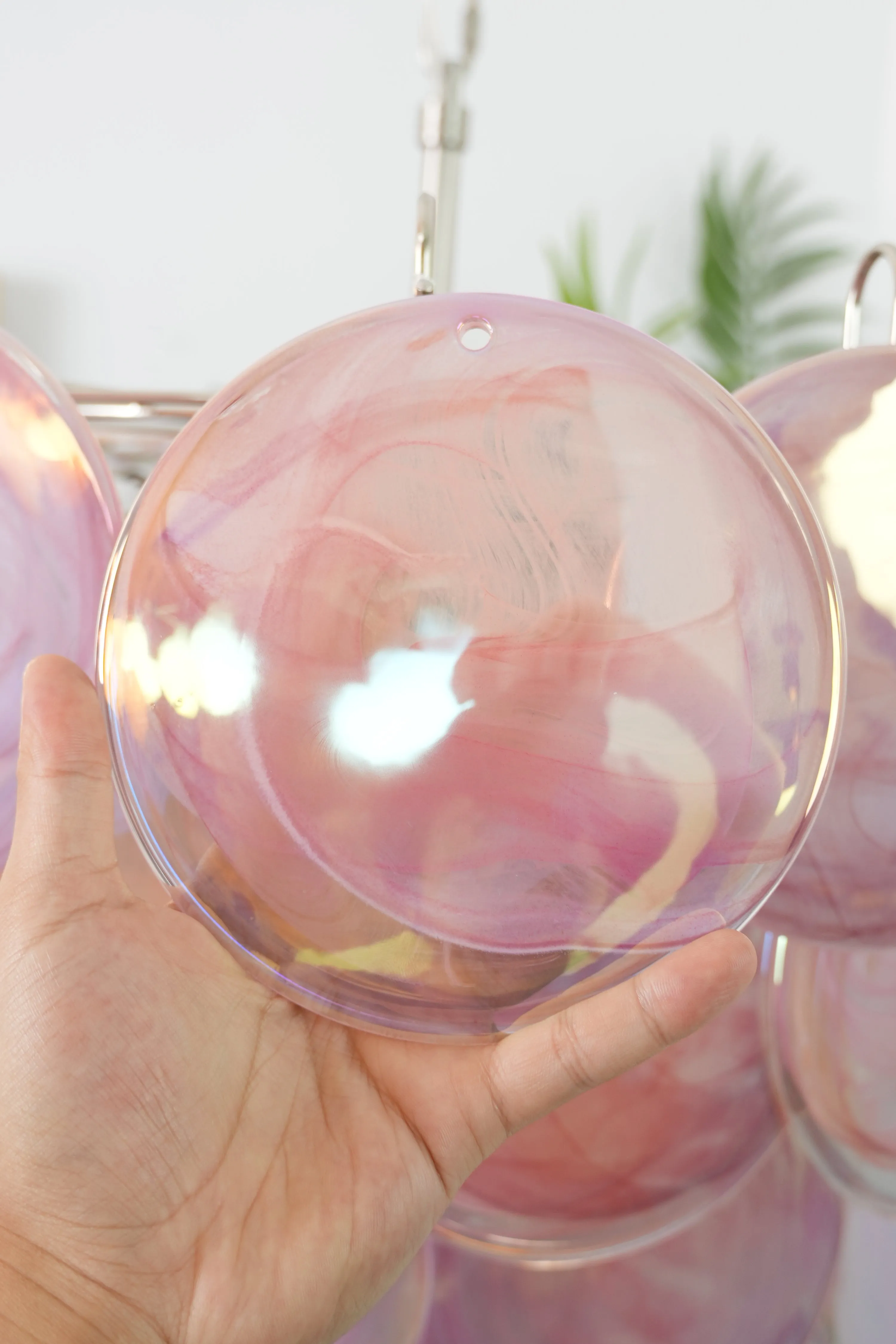 Vintage Pink Murano Disc Glass Chandelier