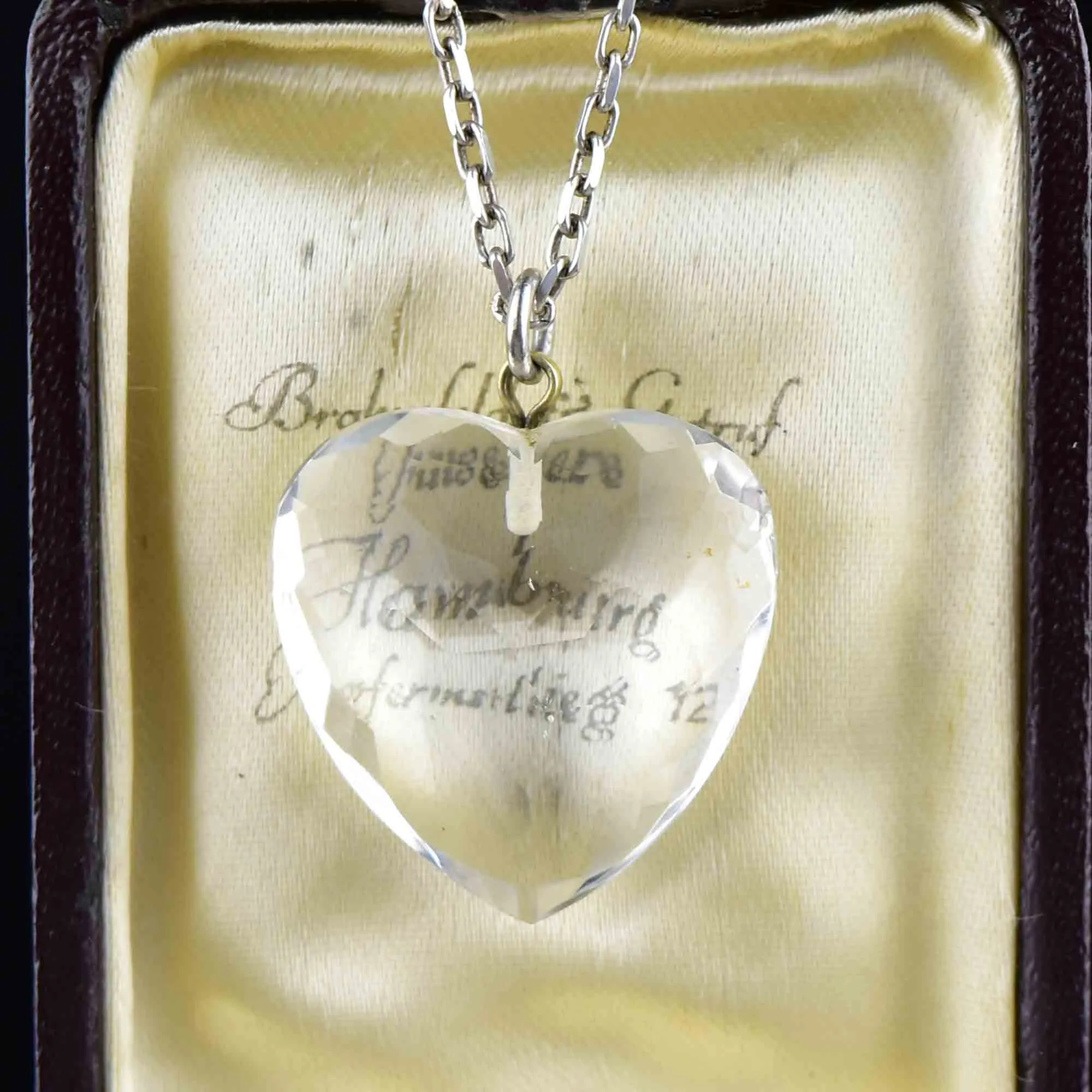 Vintage Silver Faceted Rock Crystal Heart Pendant Necklace