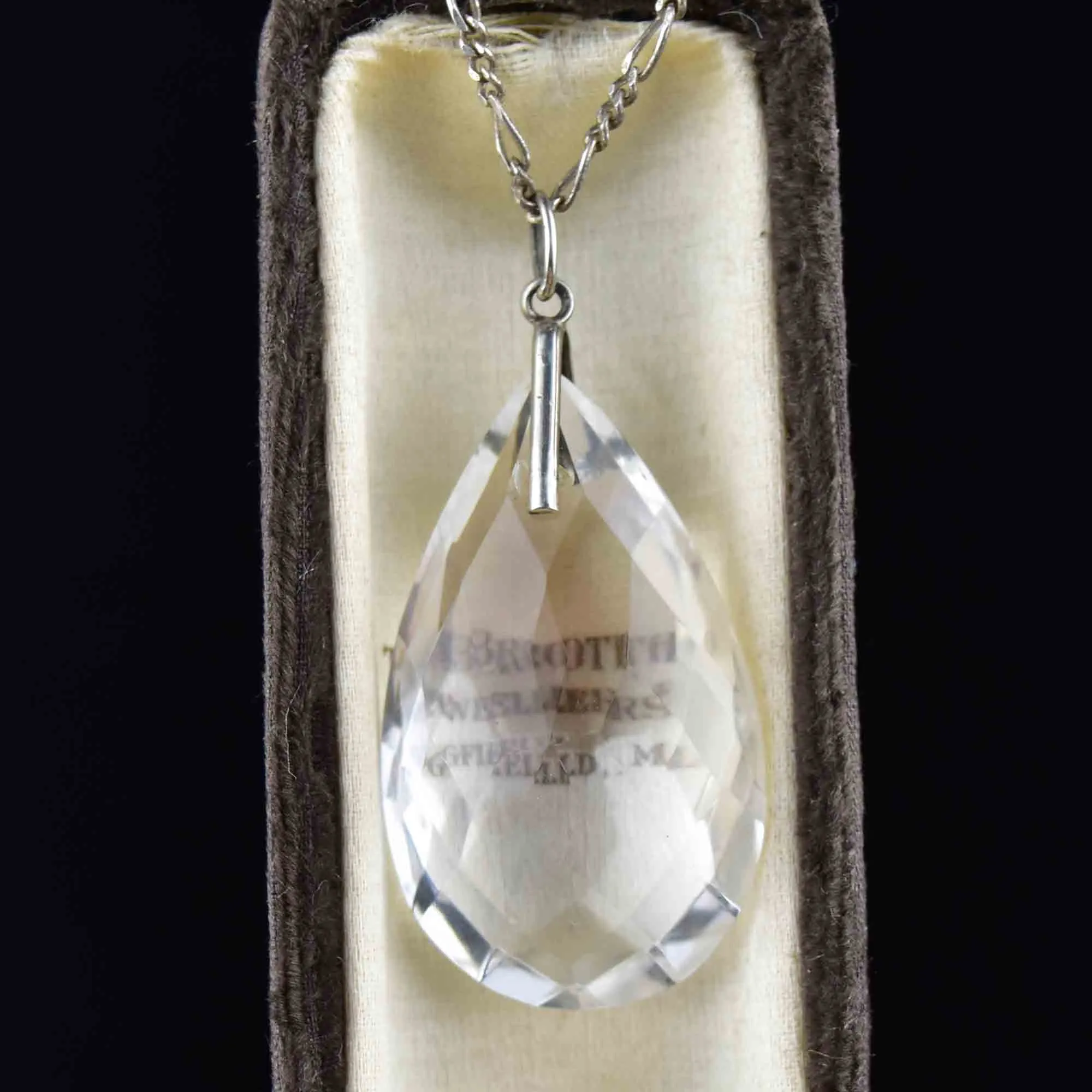 Vintage Silver Faceted Rock Crystal Teardrop Pendant Necklace