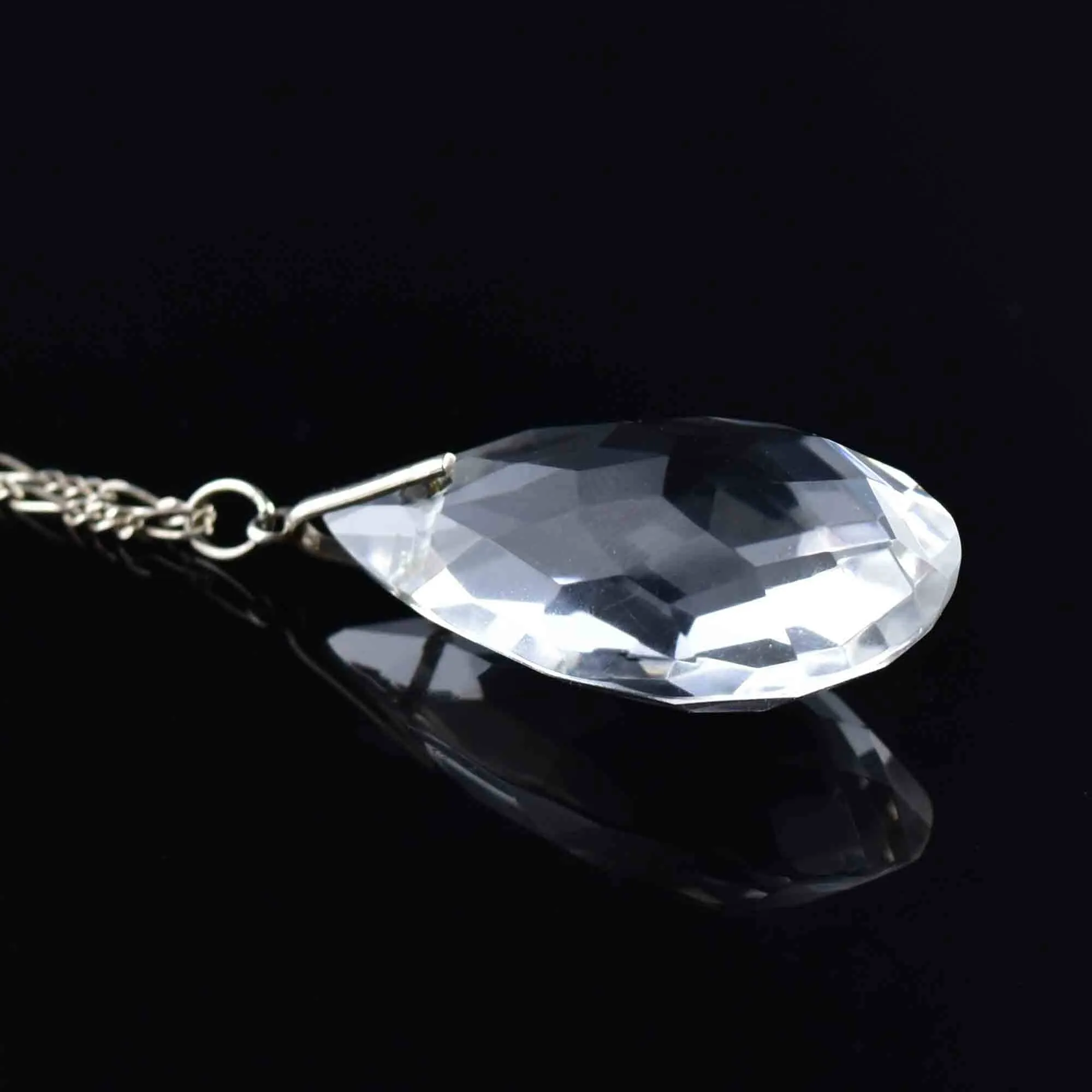 Vintage Silver Faceted Rock Crystal Teardrop Pendant Necklace