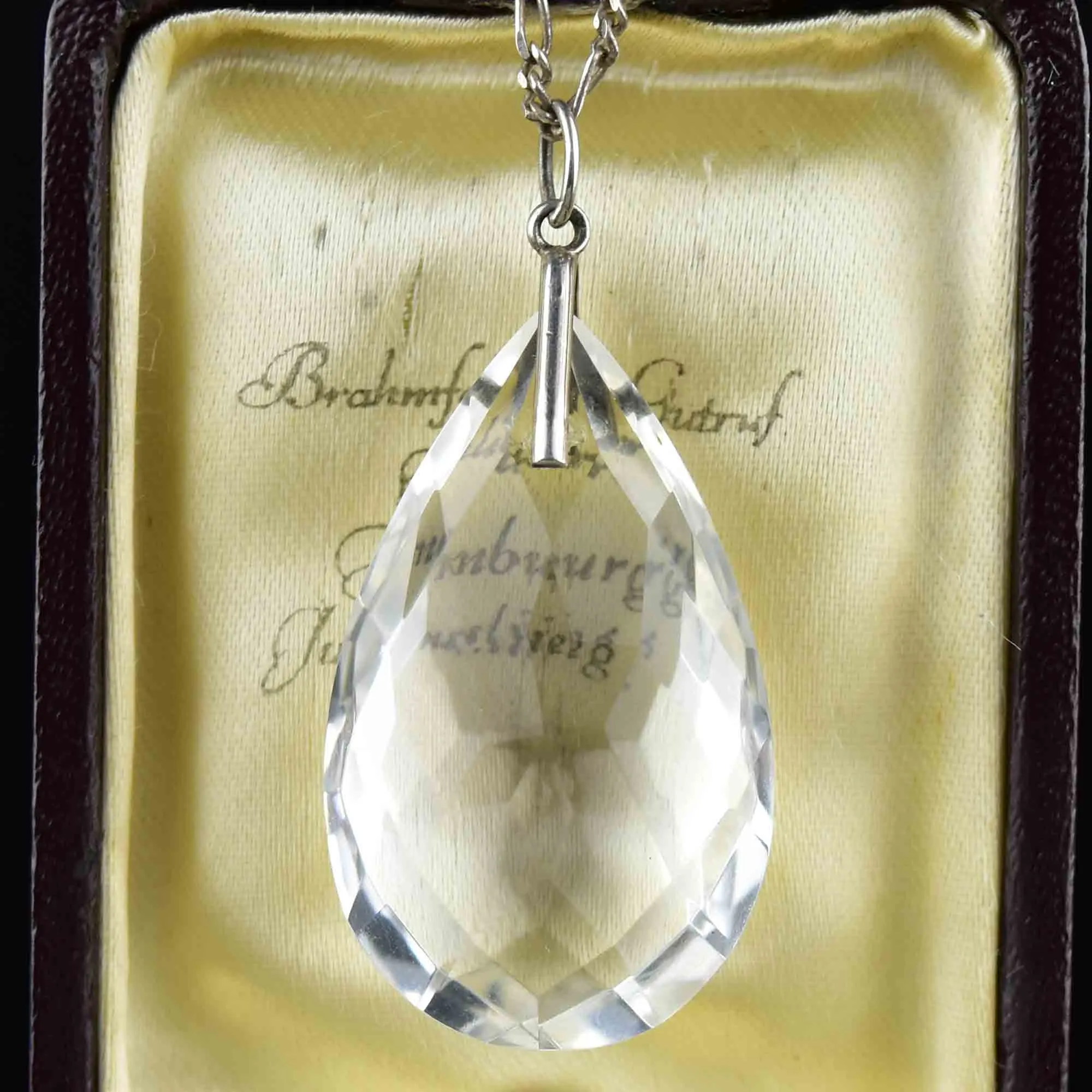 Vintage Silver Faceted Rock Crystal Teardrop Pendant Necklace