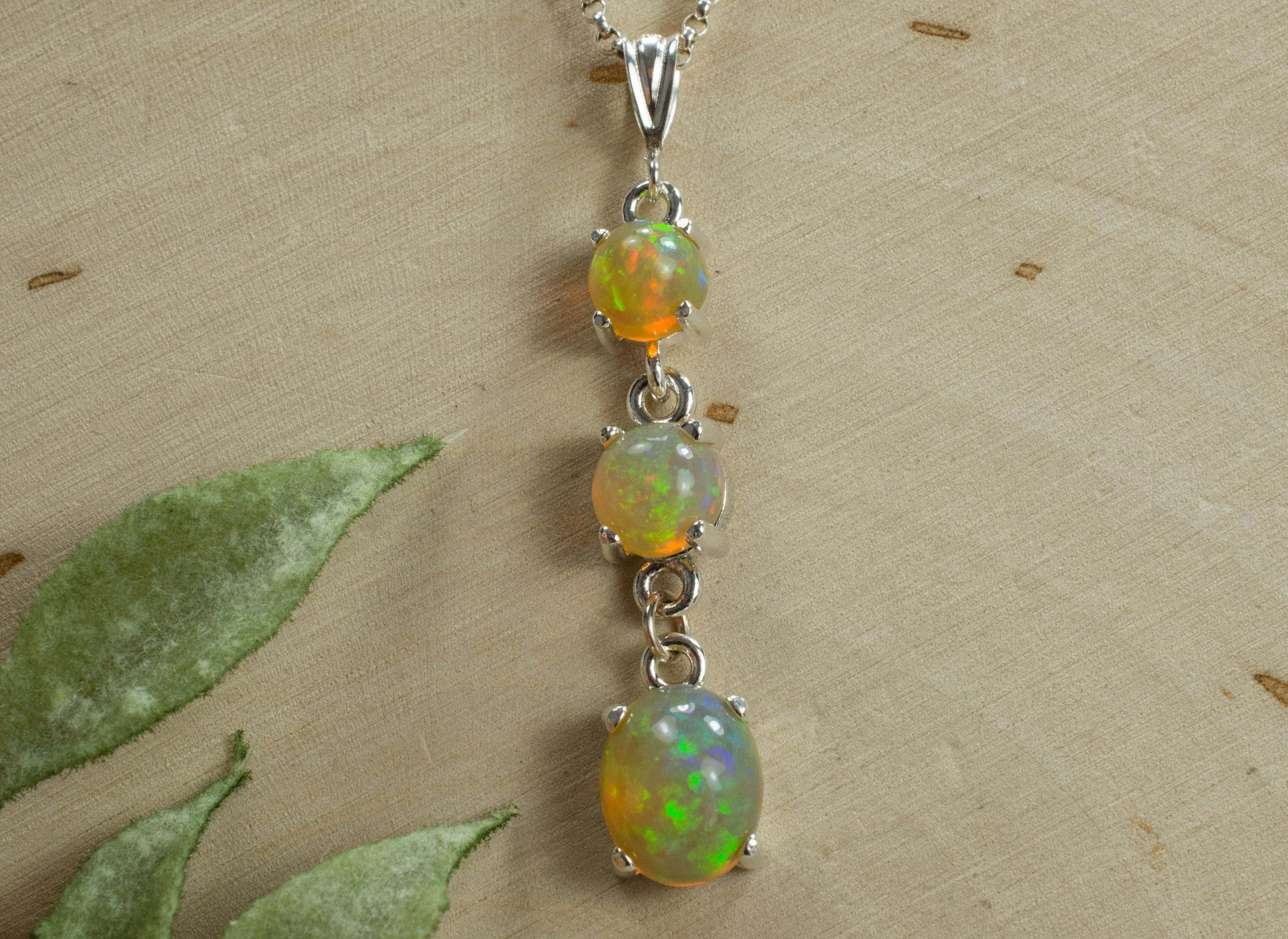 Welo Opal Sterling Silver Pendant, Genuine Untreated Ethiopian Opals