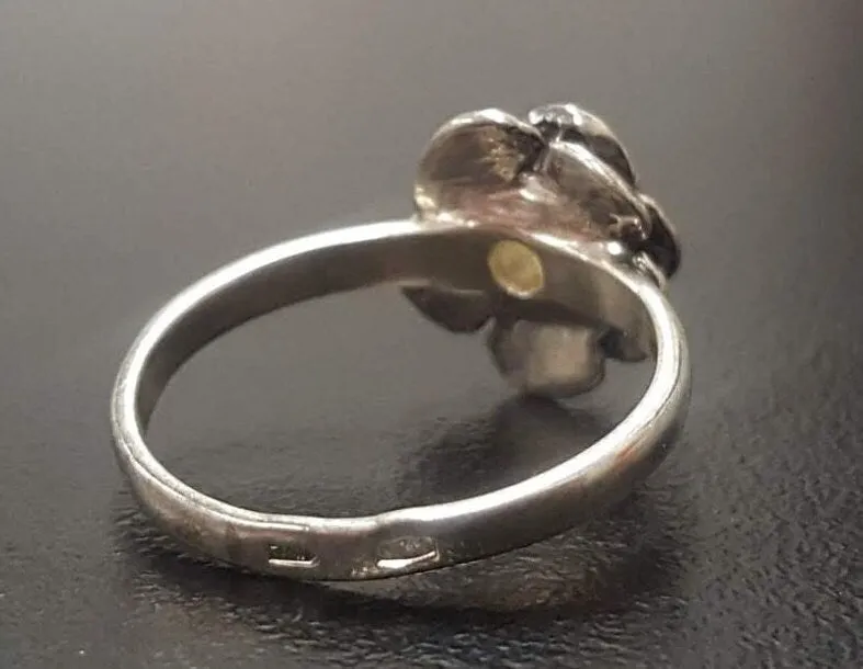 White Rose Ring - Natural Fire Opal Ring - Solitaire Flower Ring