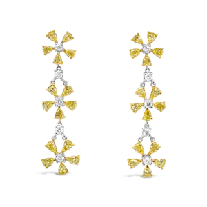 Yellow & White Diamond Dangle Flower Earrings